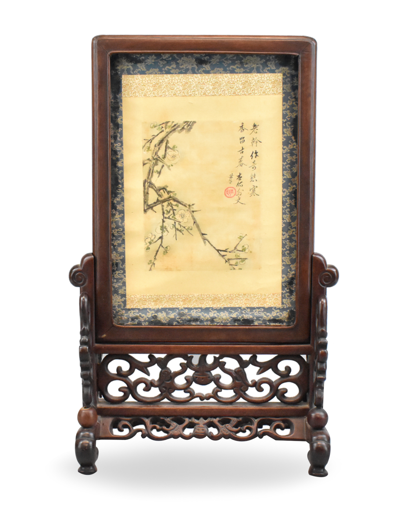 CHINESE WOOD FRAMED SILK PAINTING