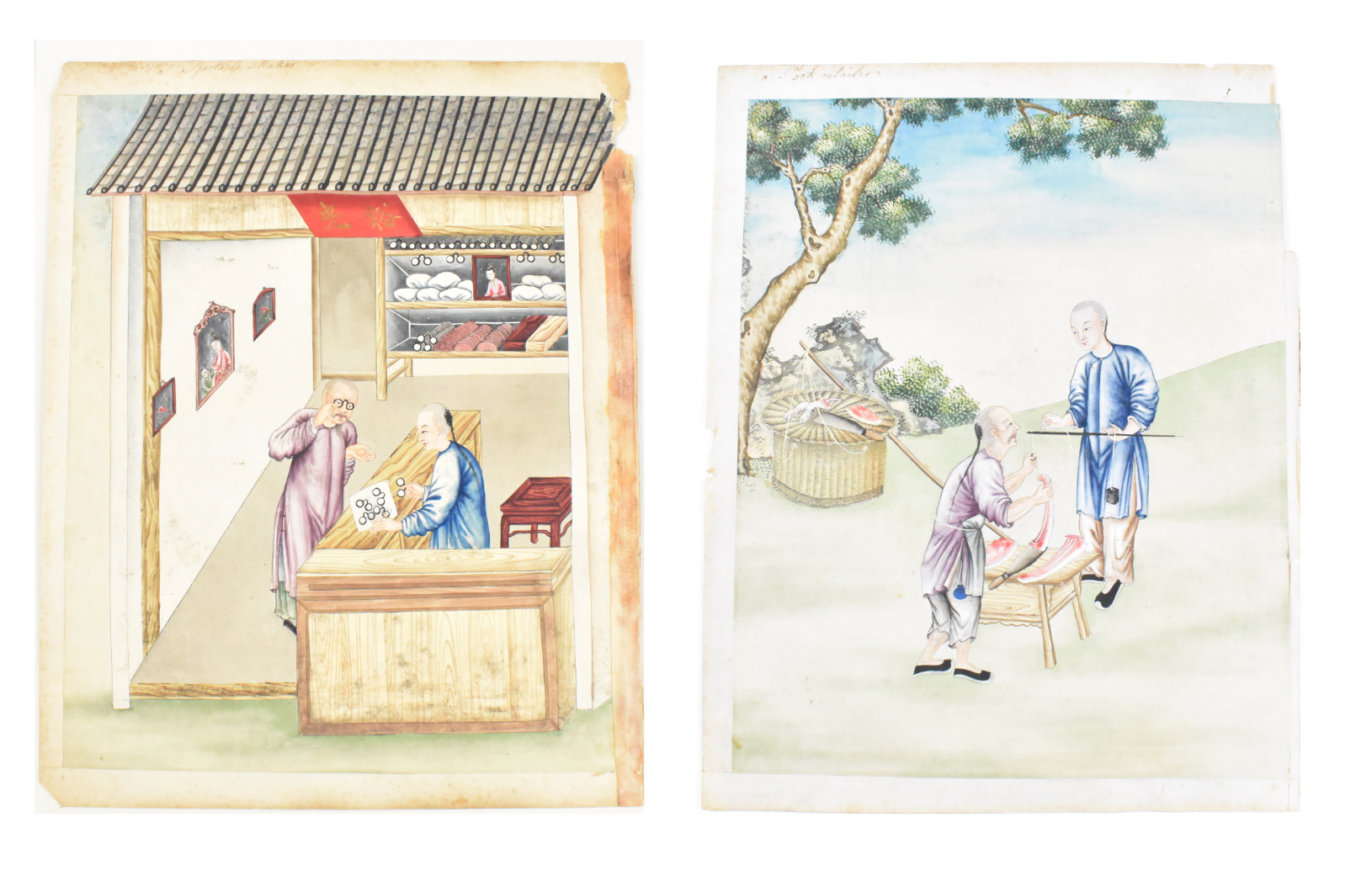2 CHINESE CANTON PAINTING OF FIGURES,
