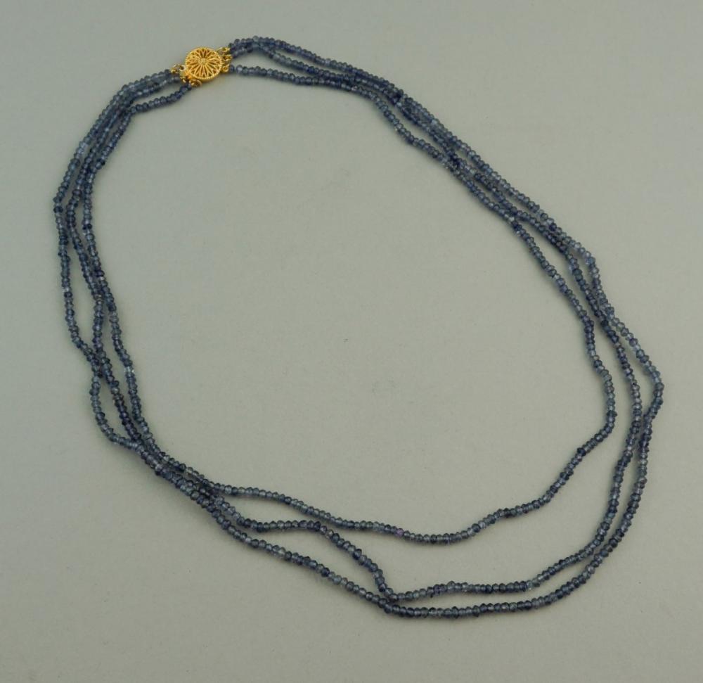 FACETED SAPPHIRE THREE STRAND NECKLACEFACETED 33a4ad