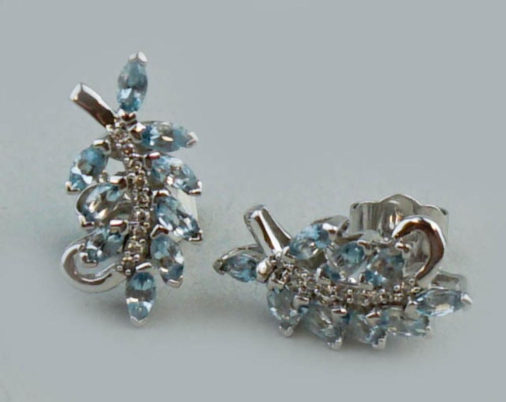 14K WHITE GOLD AQUAMARINE AND DIAMOND