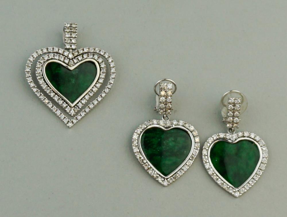 14K WHITE GOLD DIAMOND AND JADE