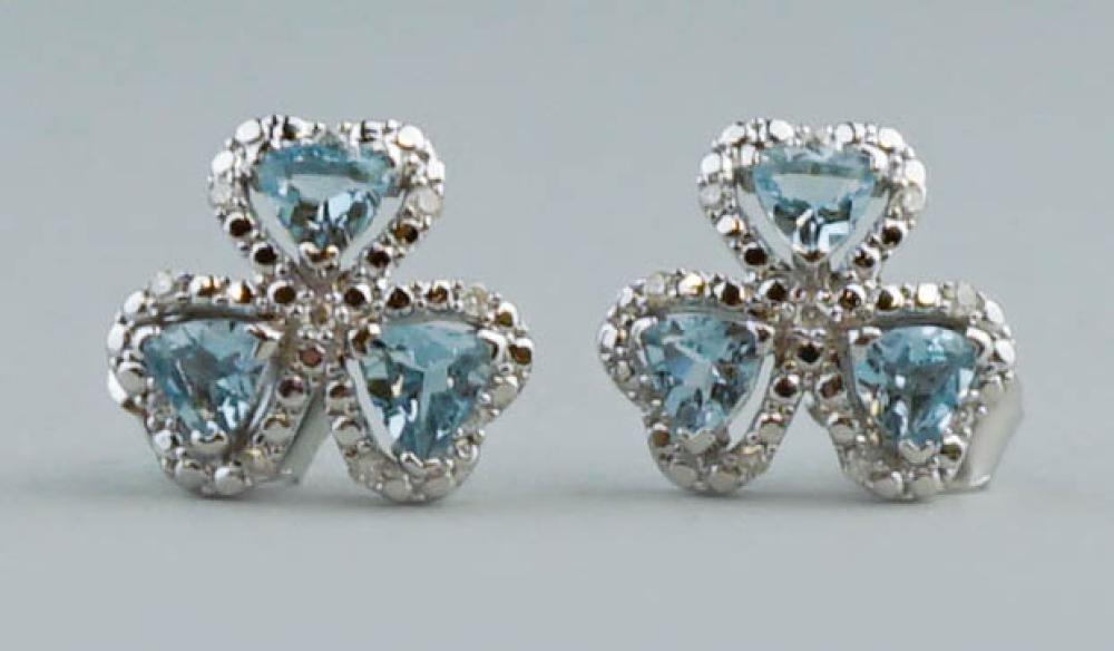 SILVER AQUAMARINE AND DIAMOND EARRINGSSILVER 33a4c8