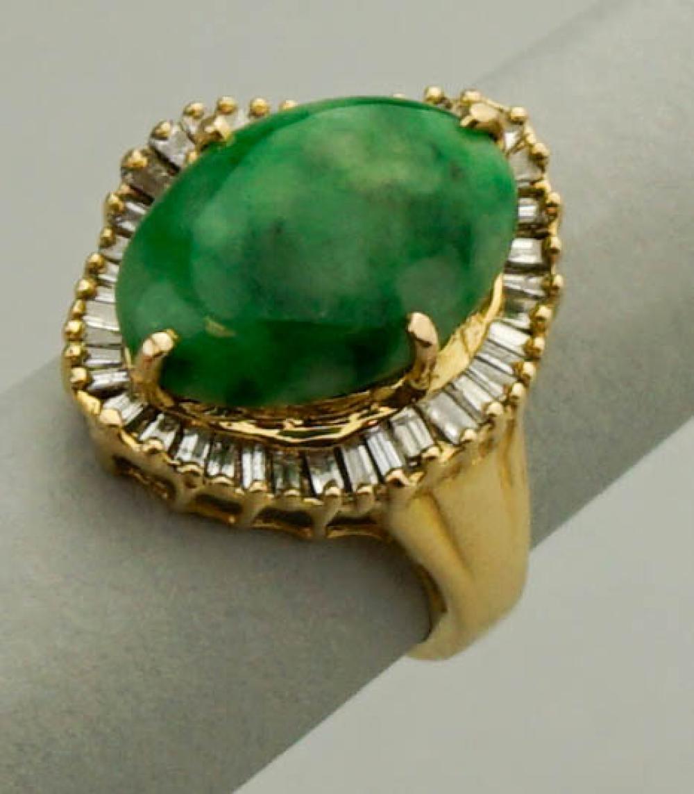 14K YELLOW GOLD JADE AND DIAMOND 33a500