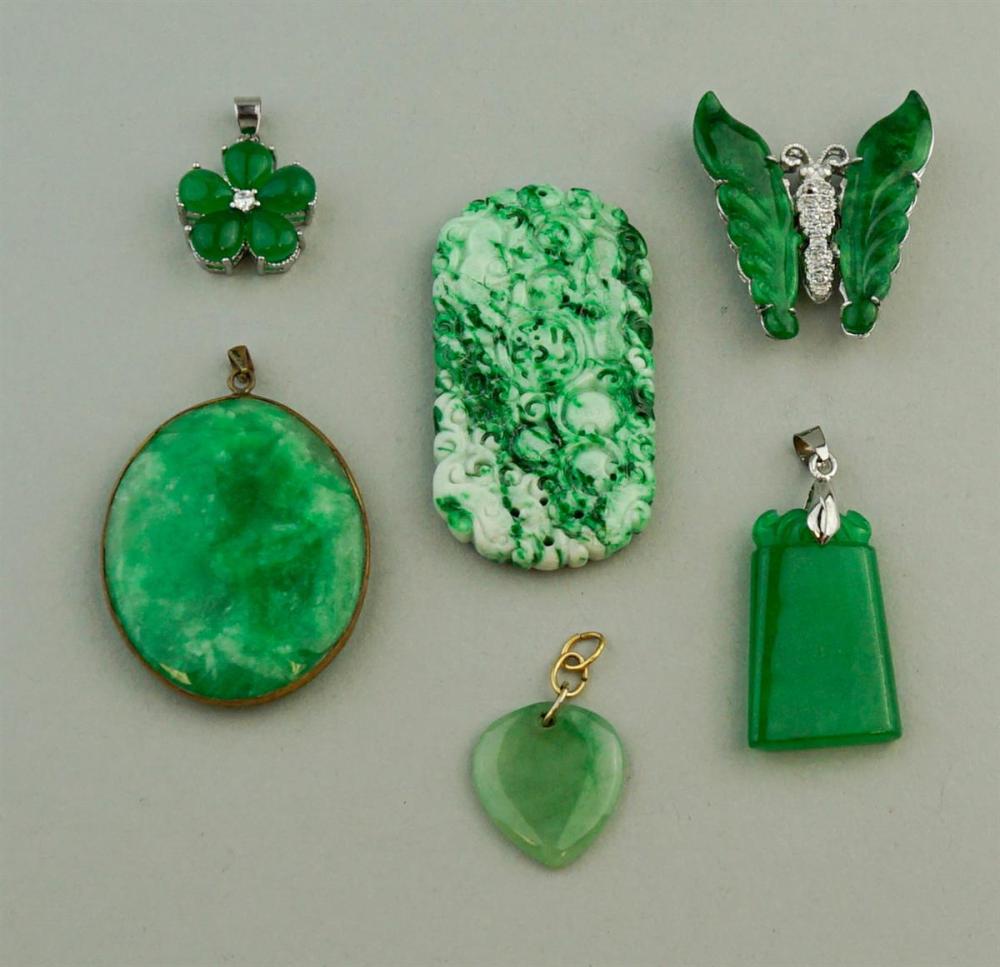 COLLECTION OF SIX JADE AND JADE