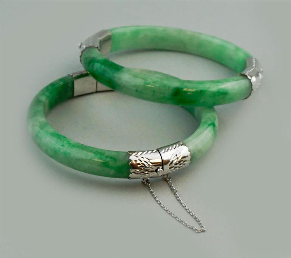 TWO HINGED JADE BANGLE BRACELETSTWO 33a515