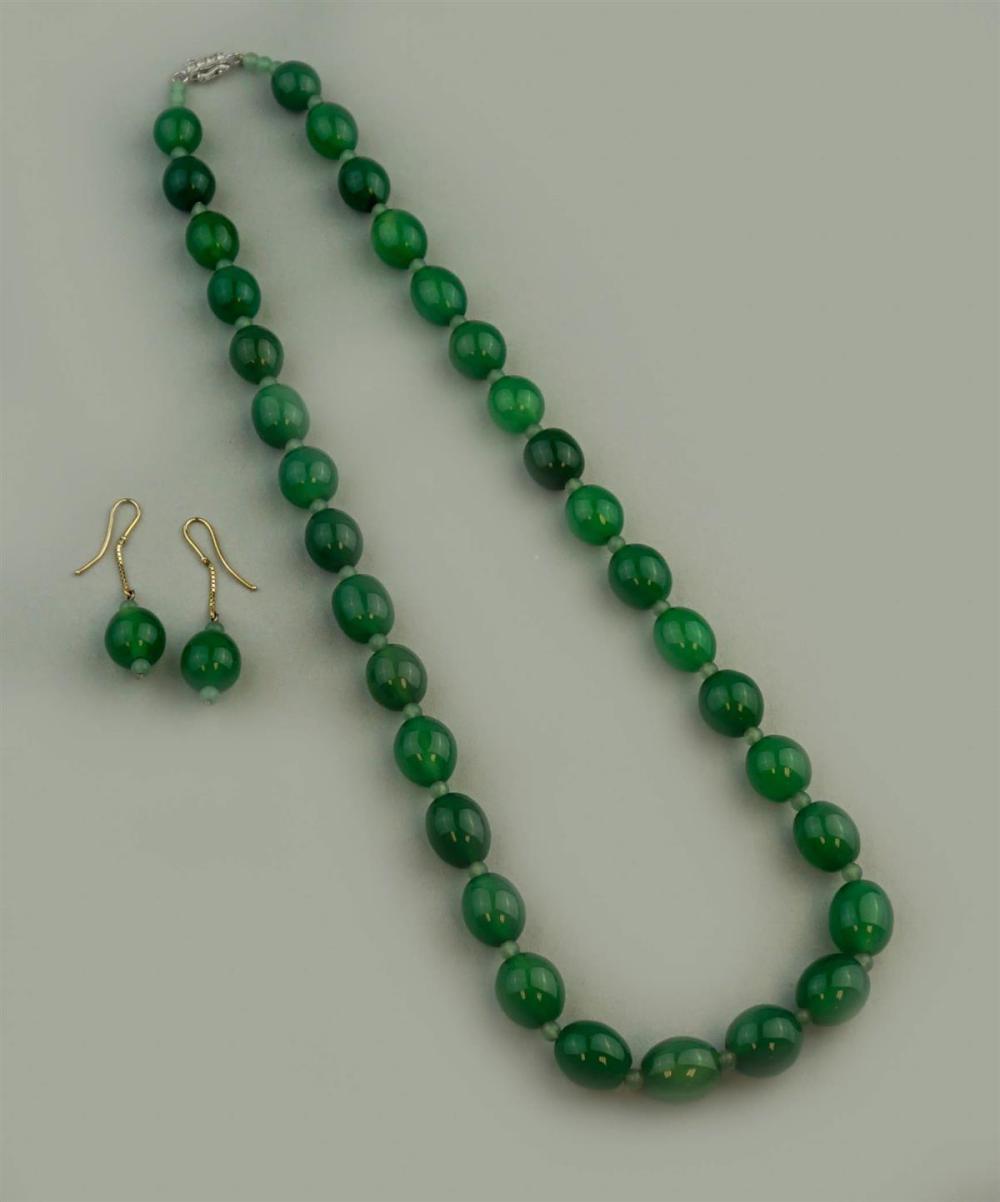 JADE BEAD NECKLACE AND EARRINGSJADE