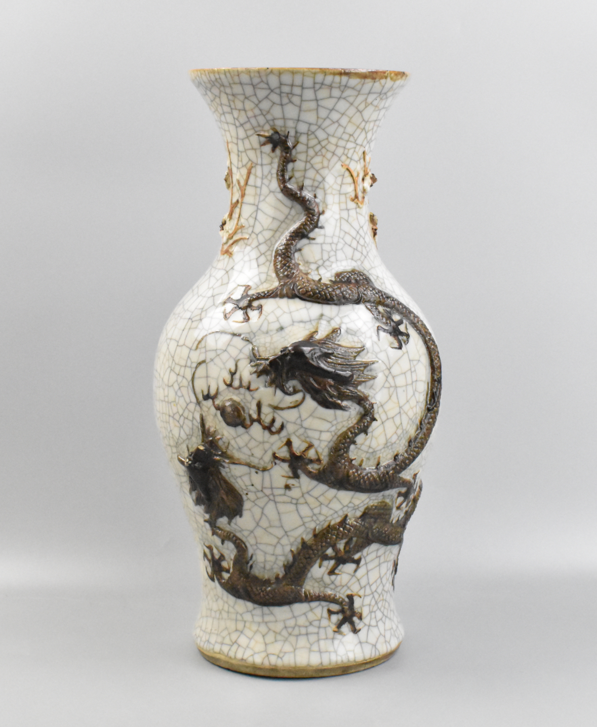 LARGE CHINESE GE GLAZED TWIN DRAGON 33a56c