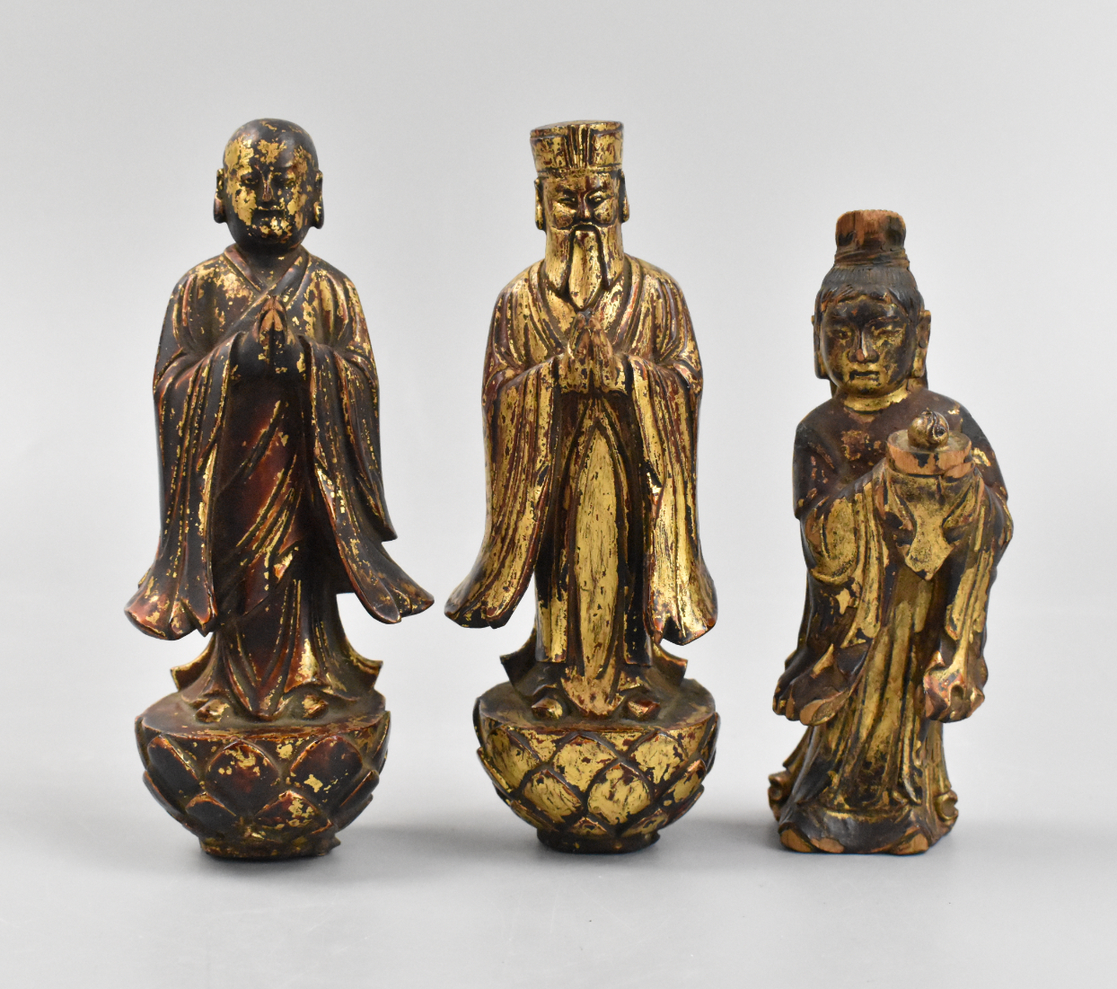 3 CHINESE GILT LACQUERED DEITY