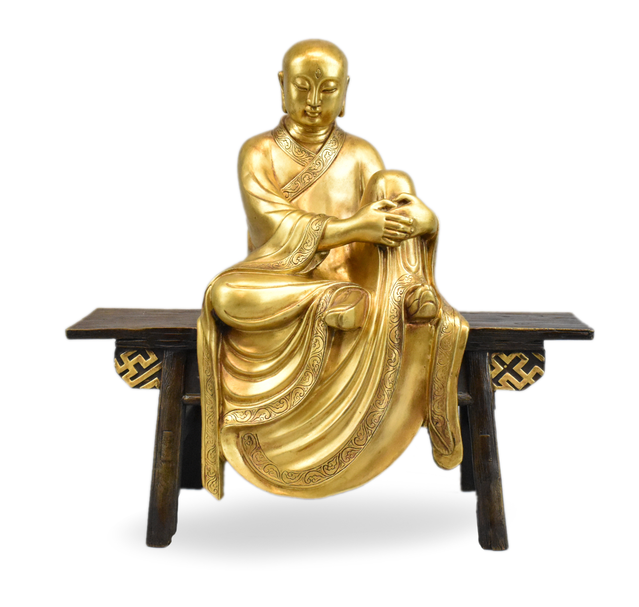 CHINESE GILT BRONZE SEATED LUOHAN