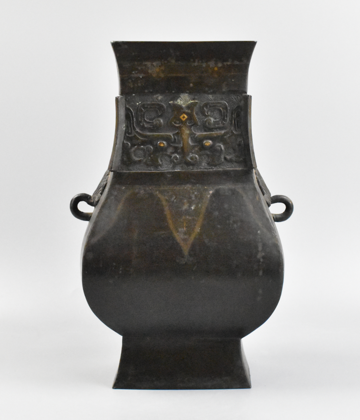 CHINESE BRONZE VASE WITH GOLD SILVER