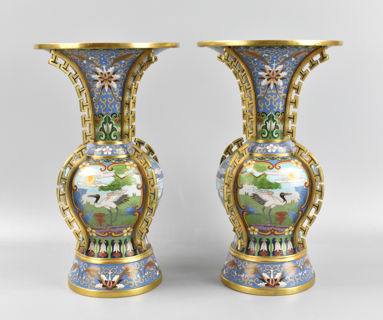 PAIR OF CHINESE CLOISONNE GU VASE,20TH