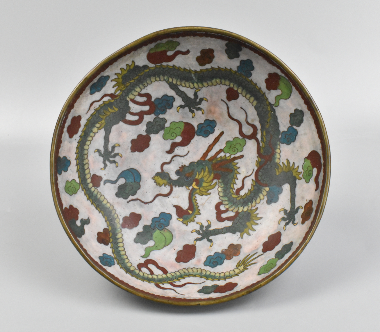 CHINESE CLOISONNE BOWL WITH DRAGON,19TH