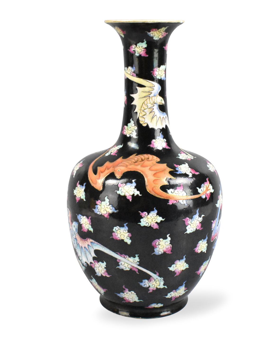 CHINESE FAMILLE ROSE VASE W BATS  33a5ee