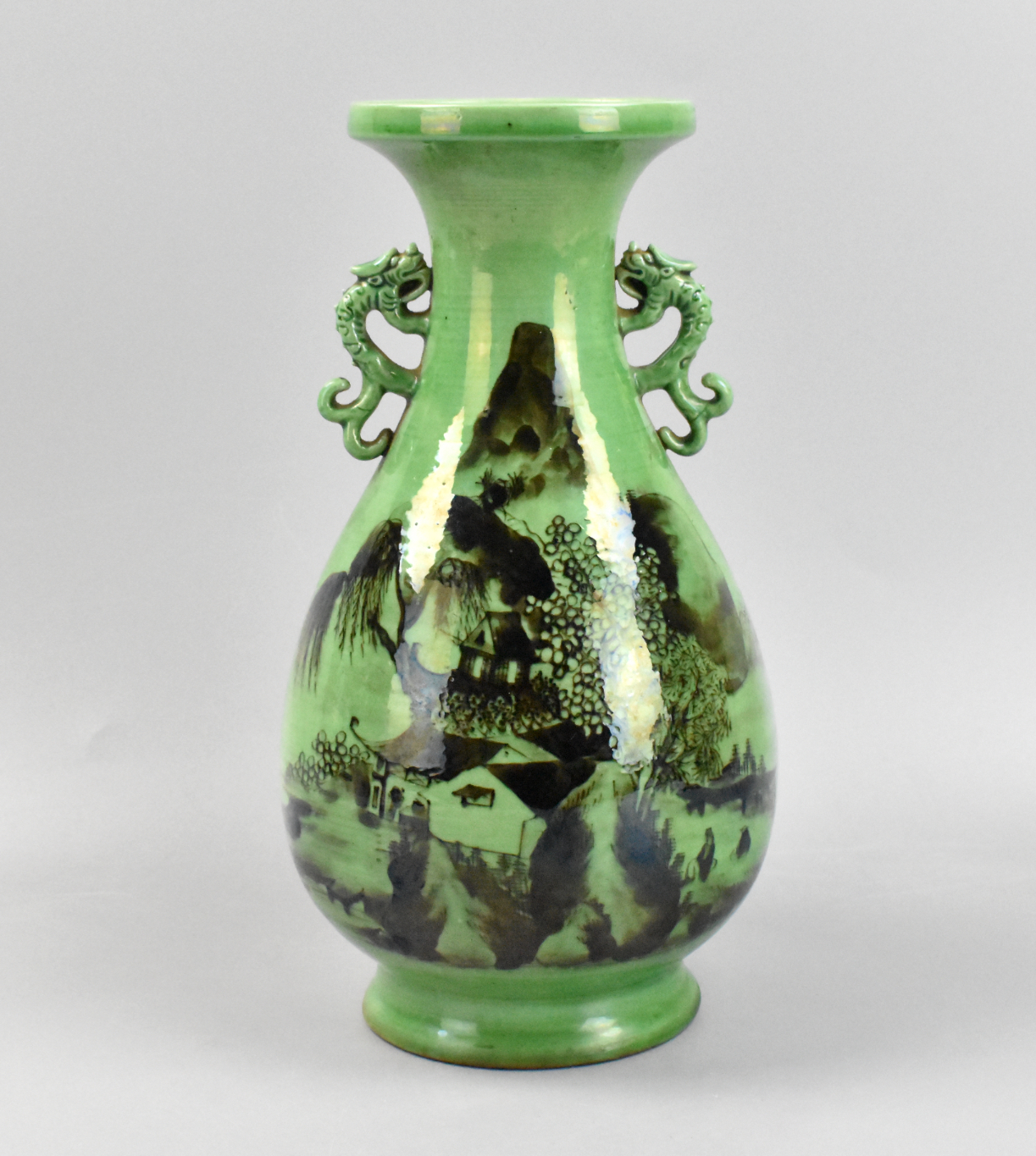 CHINESE GREEN GLAZE GRISAILLE LANDSCAPE 33a606