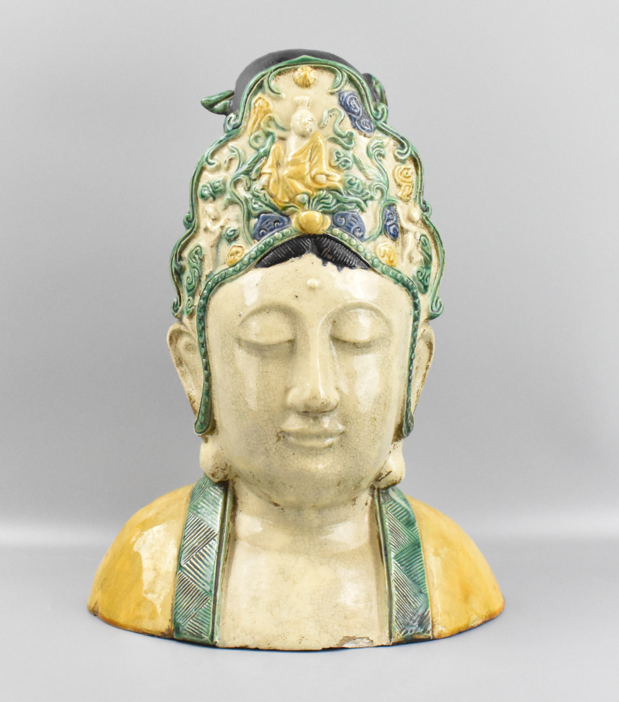 CHINESE SANCAI GLAZED BUST OF GUANYIN,19TH