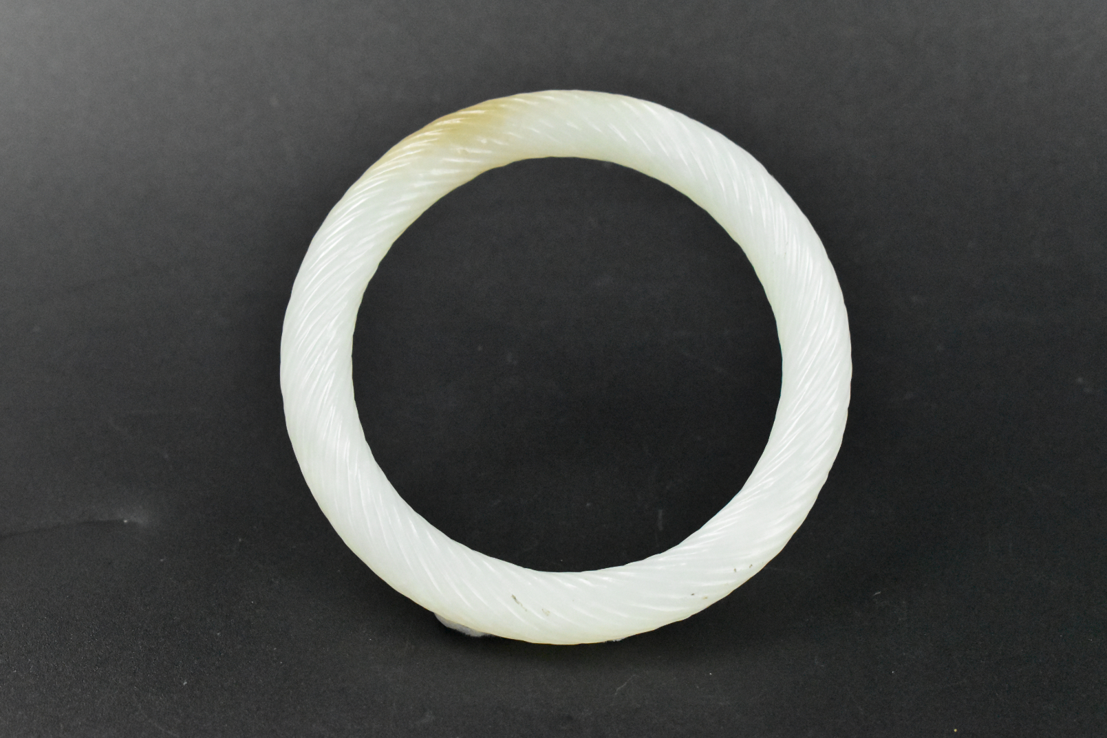 CHINESE WHITE JADE CARVED BANGLE,QING