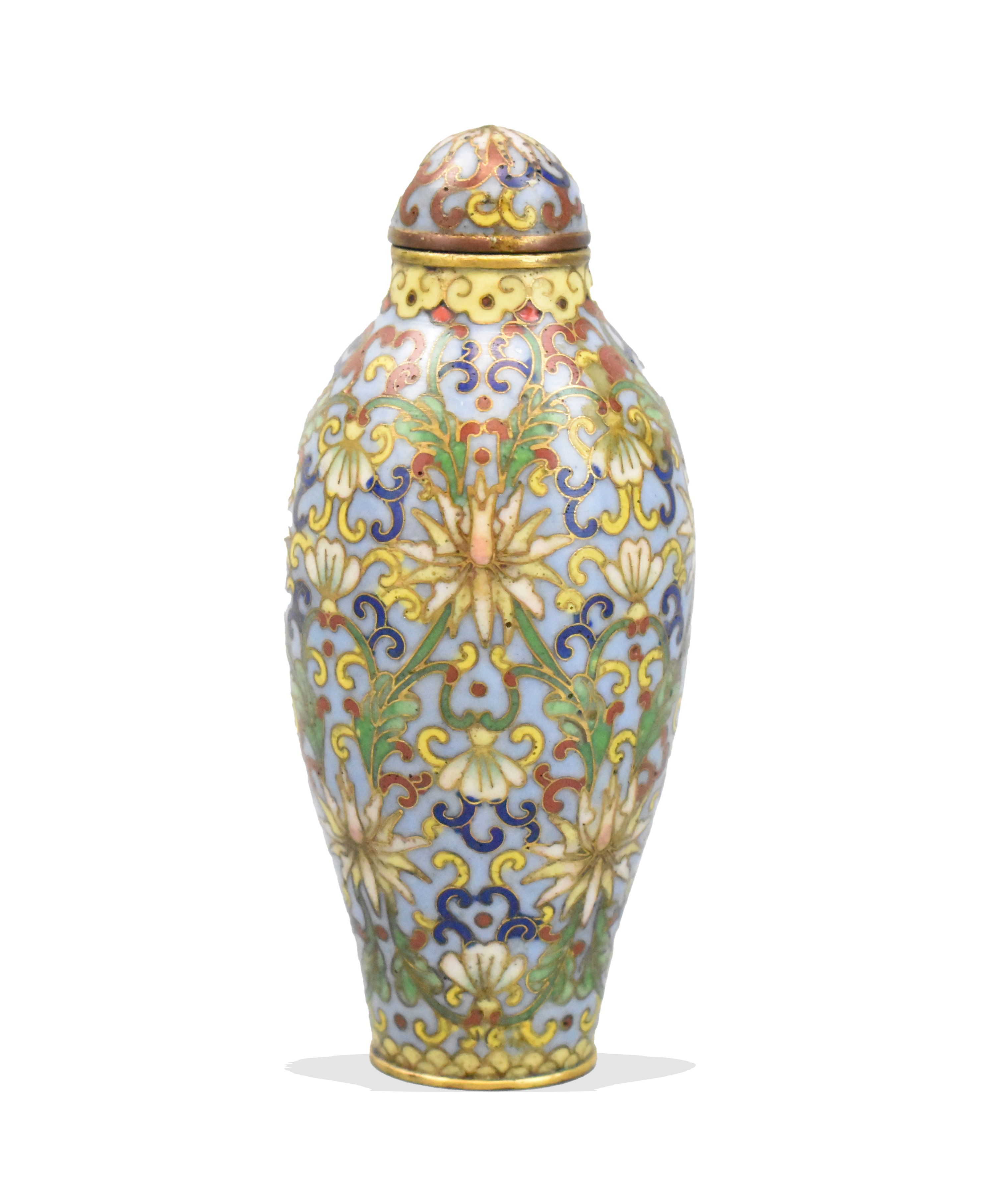 CHINESE CLOISONNE"LOTUS"SNUFF BOTTLE,19TH