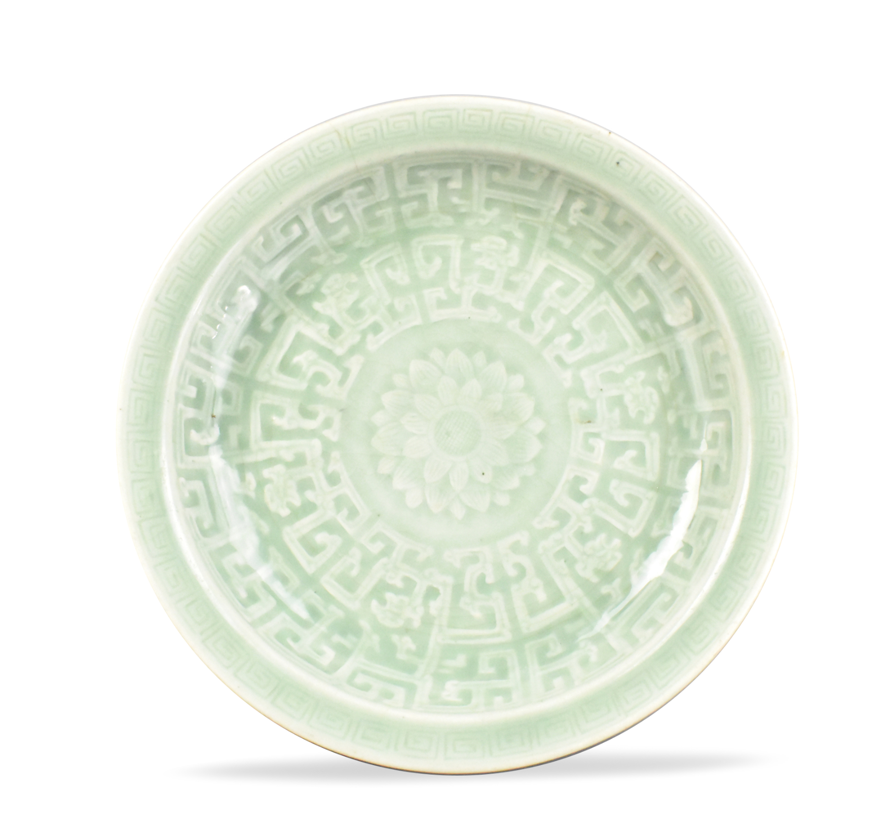 CHINESE CELADON GLAZED PLATE W/ LOTUS,