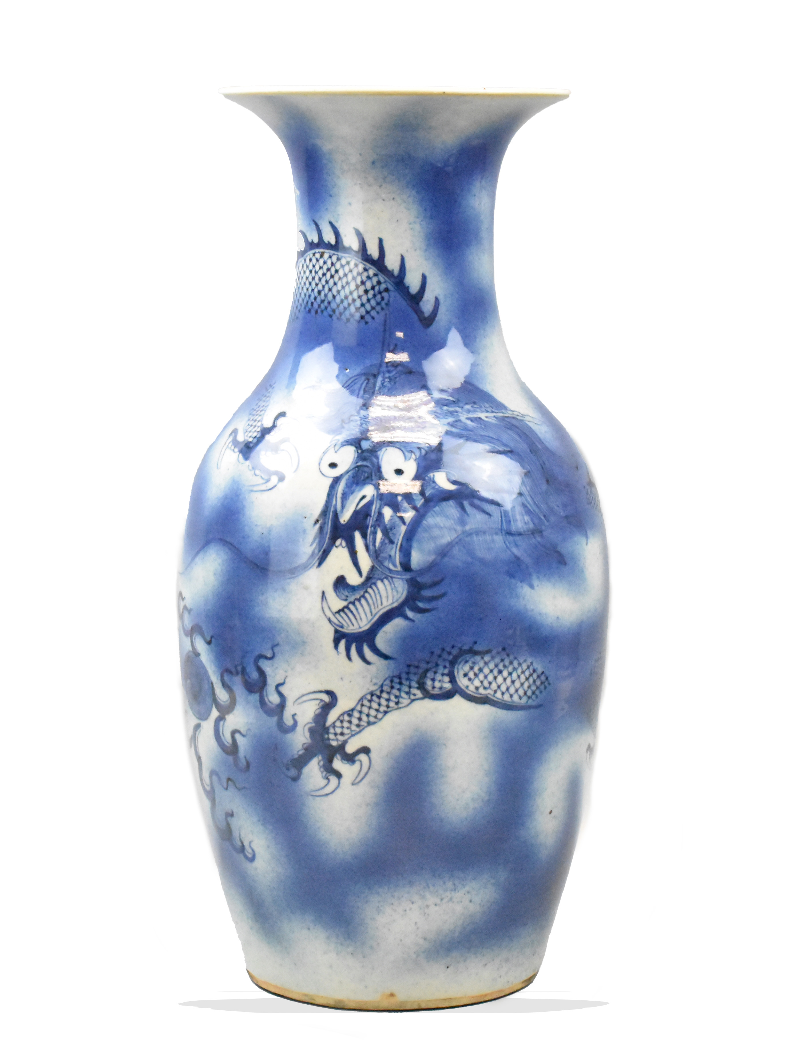 CHINESE BLUE AND WHITE DRAGON VASE,