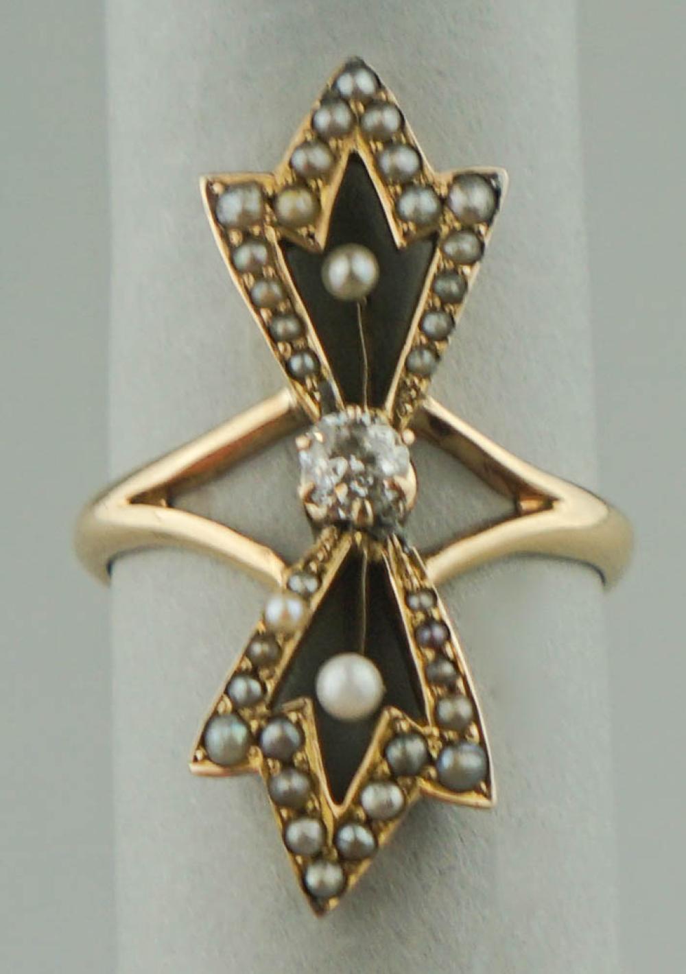 VINTAGE PEARL, DIAMOND AND 14K