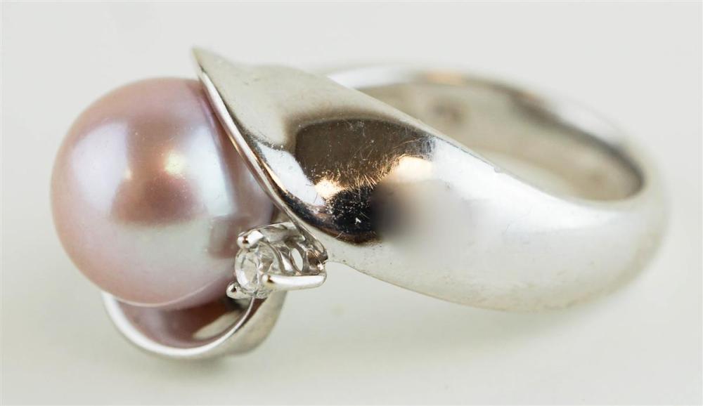 14K WHITE GOLD PINK PEARL AND DIAMOND