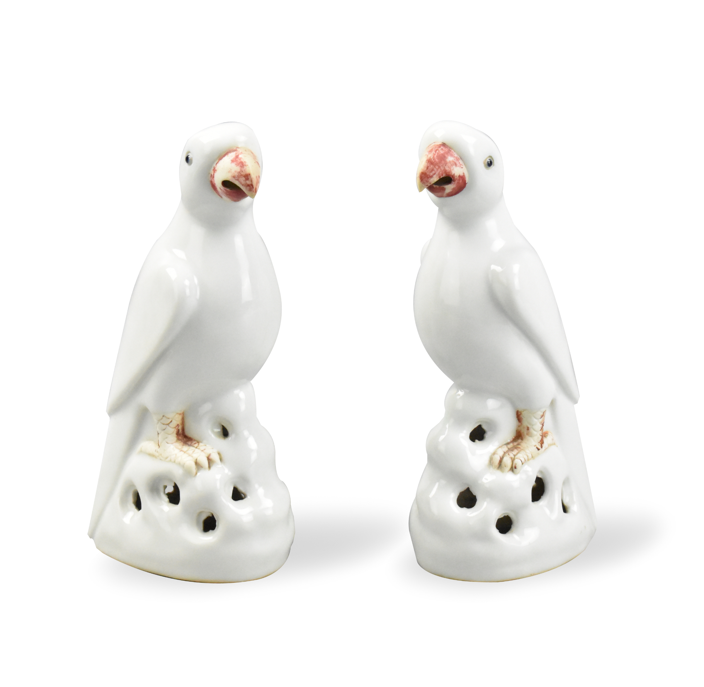PAIR OF CHINESE WHITE GLAZED PARROTS  33a773