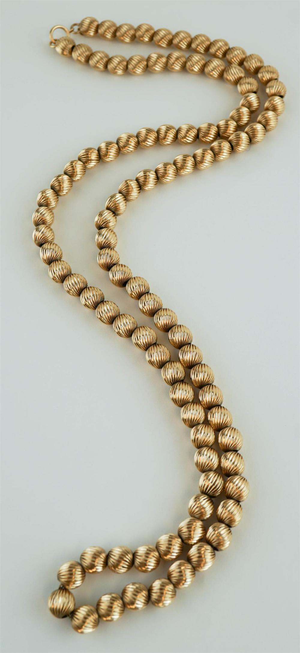 14K YELLOW GOLD FLUTED BEAD NECKLACE14K