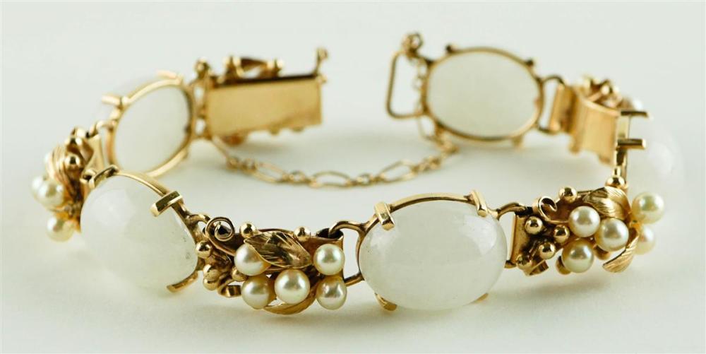 14K YELLOW GOLD WHITE JADE AND 33a784