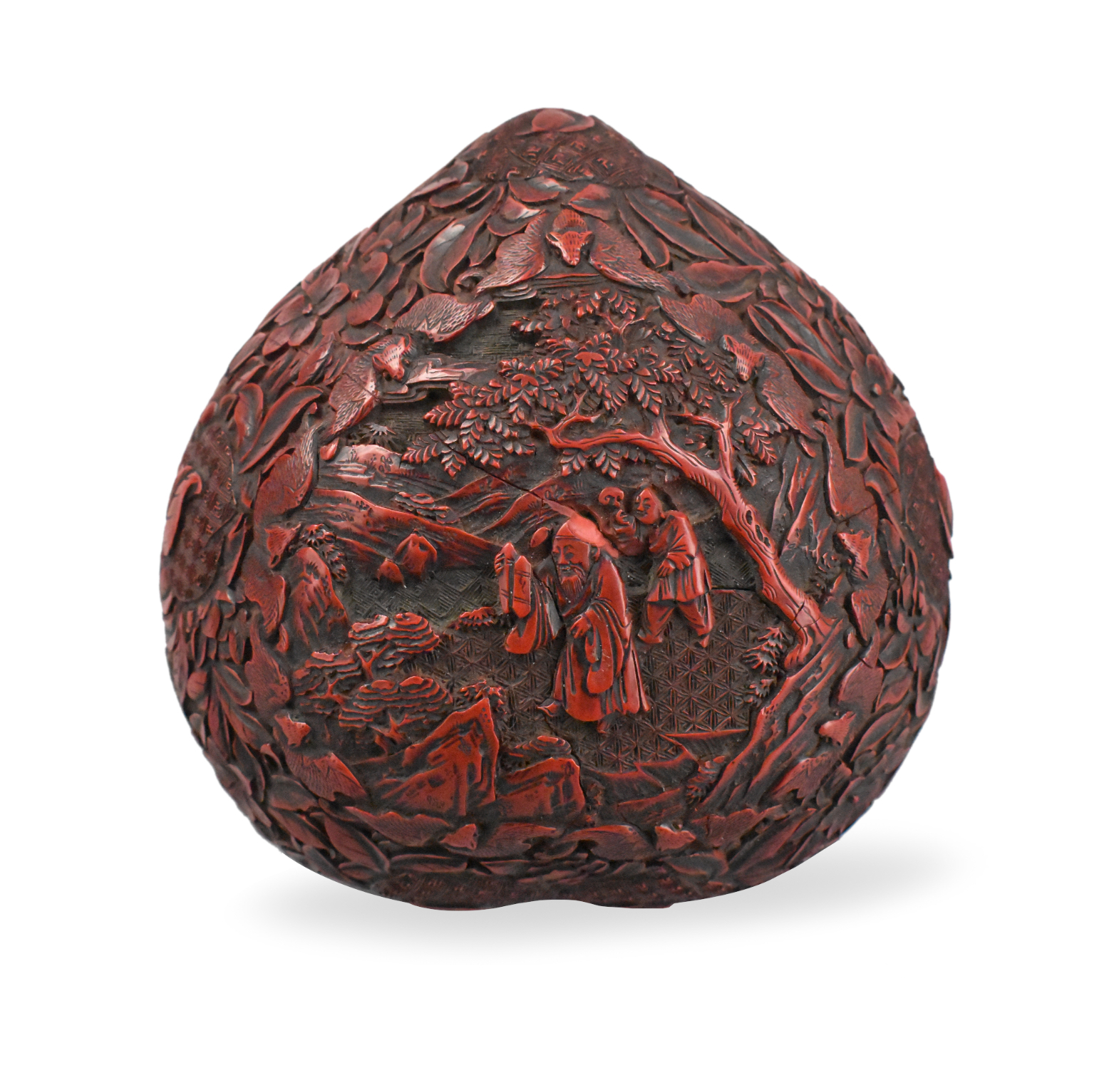 CHINESE CINNABAR CARVED PEACH COVERED 33a7fd