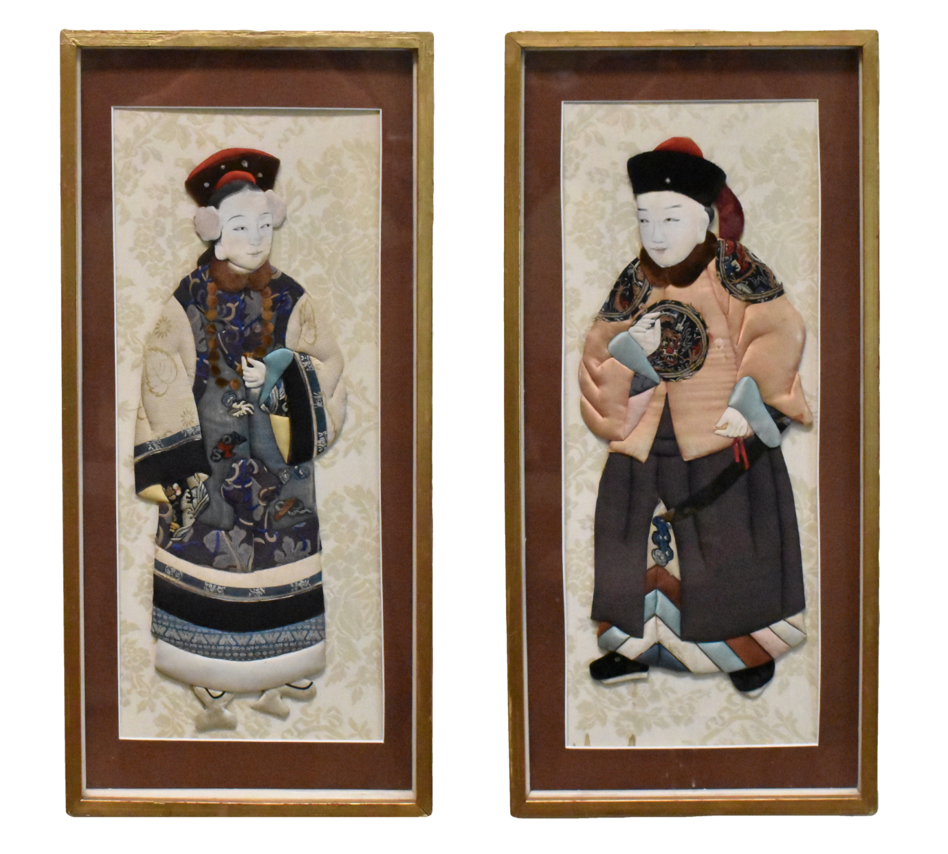 PAIR OF FRAMED CHINESE FABRIC FIGURES LATE 33a80d