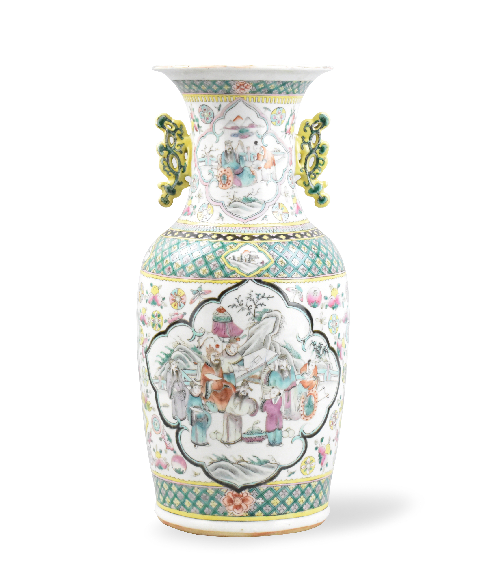 CHINESE CANTON GLAZED VASE W/ FIGURES,