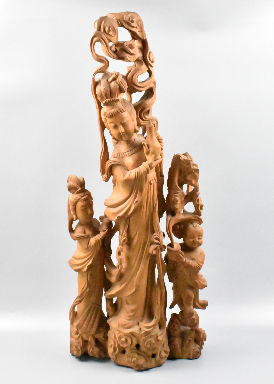 LARGE CHINESE BOXWOOD LADY FIGURE,20TH