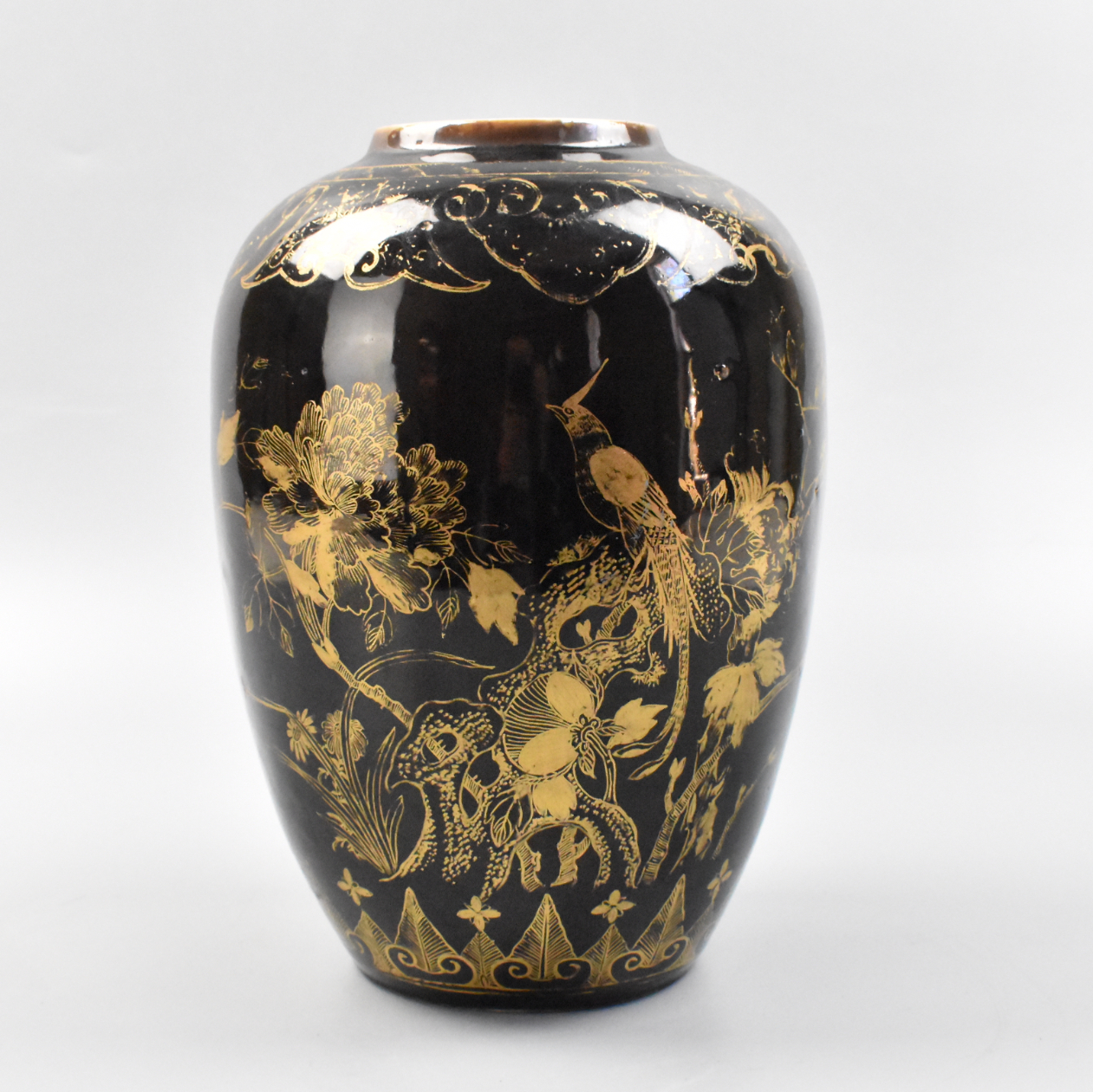 CHINESE GILT BLACK GLAZED JAR W  33a882