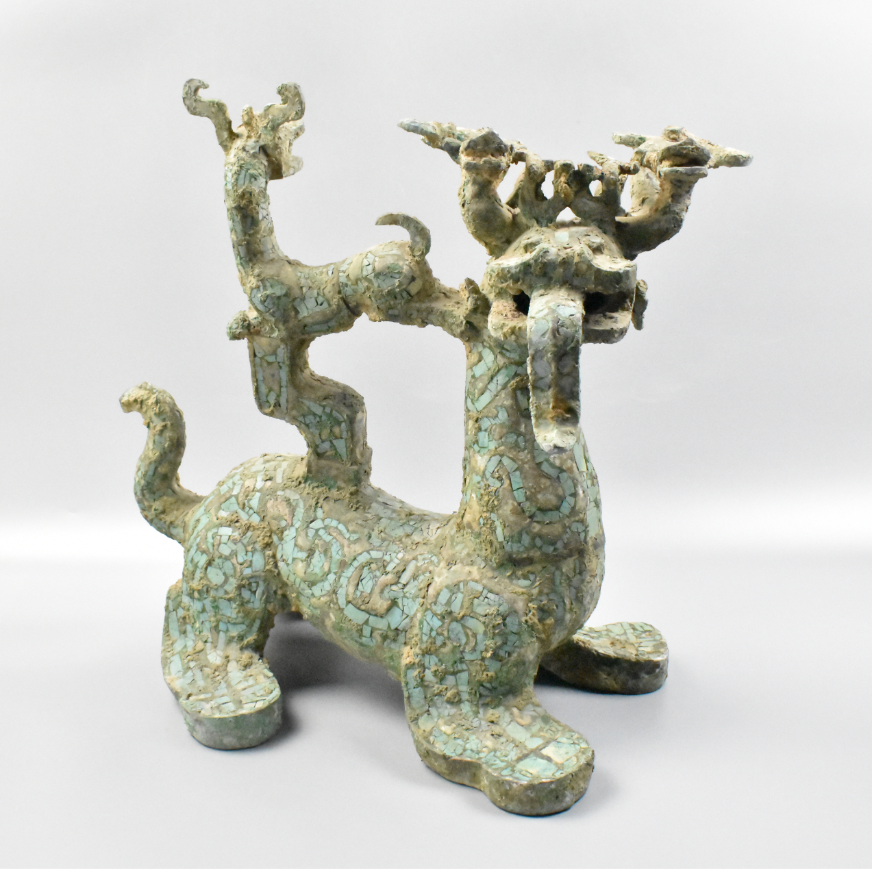 CHINESE BRONZE BEAST W/ STONE INLAY