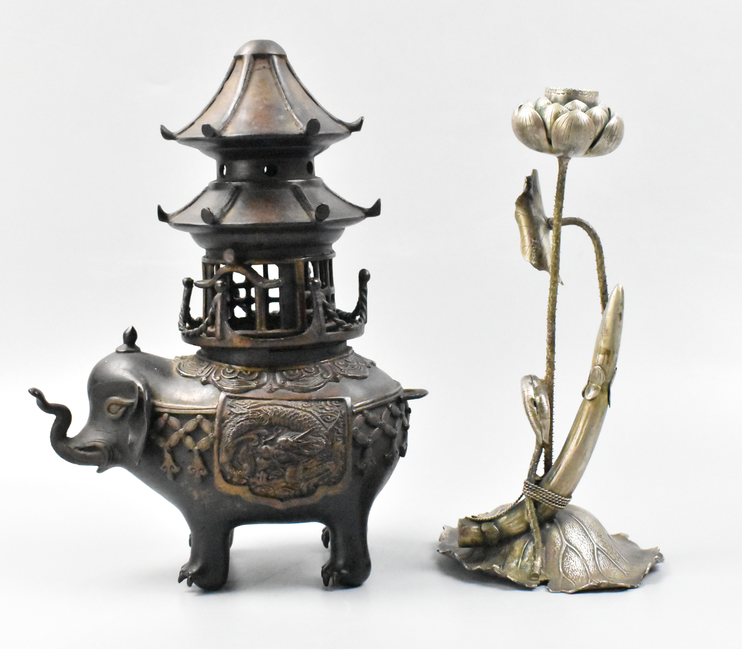 2 JAPANESE BRONZE CENSER & BRASS