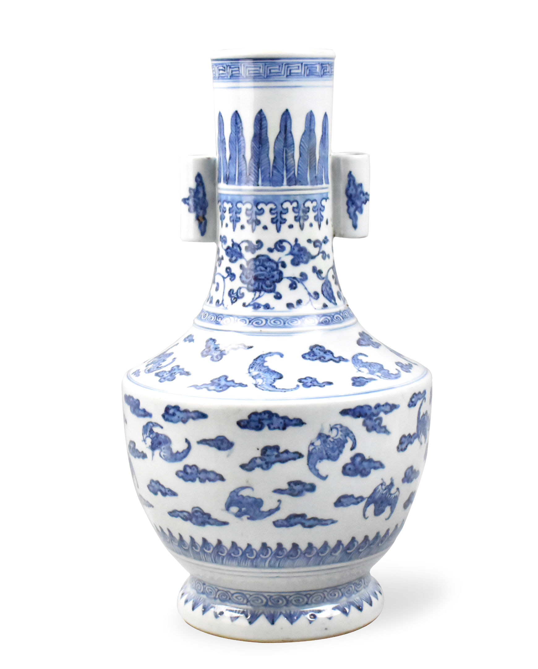 CHINESE BLUE WHITE VASE W BATS YONGZHENG 33a94b