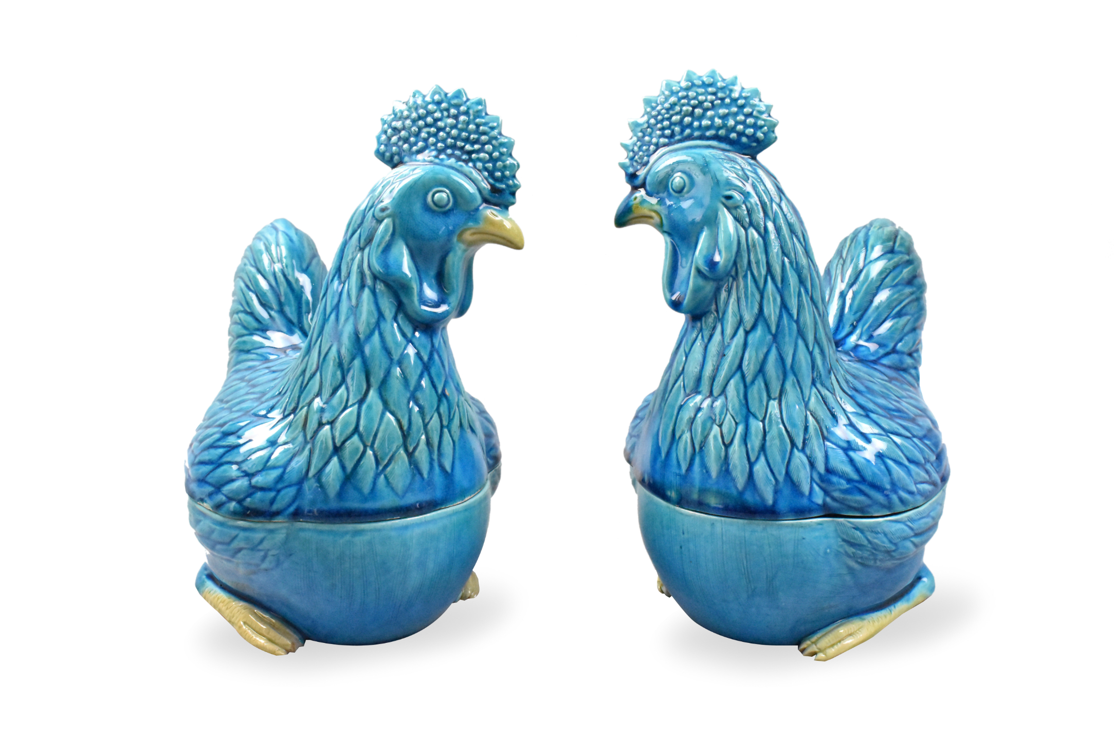 PAIR CHINESE PEACOCK GLAZE ROOSTER 33a967