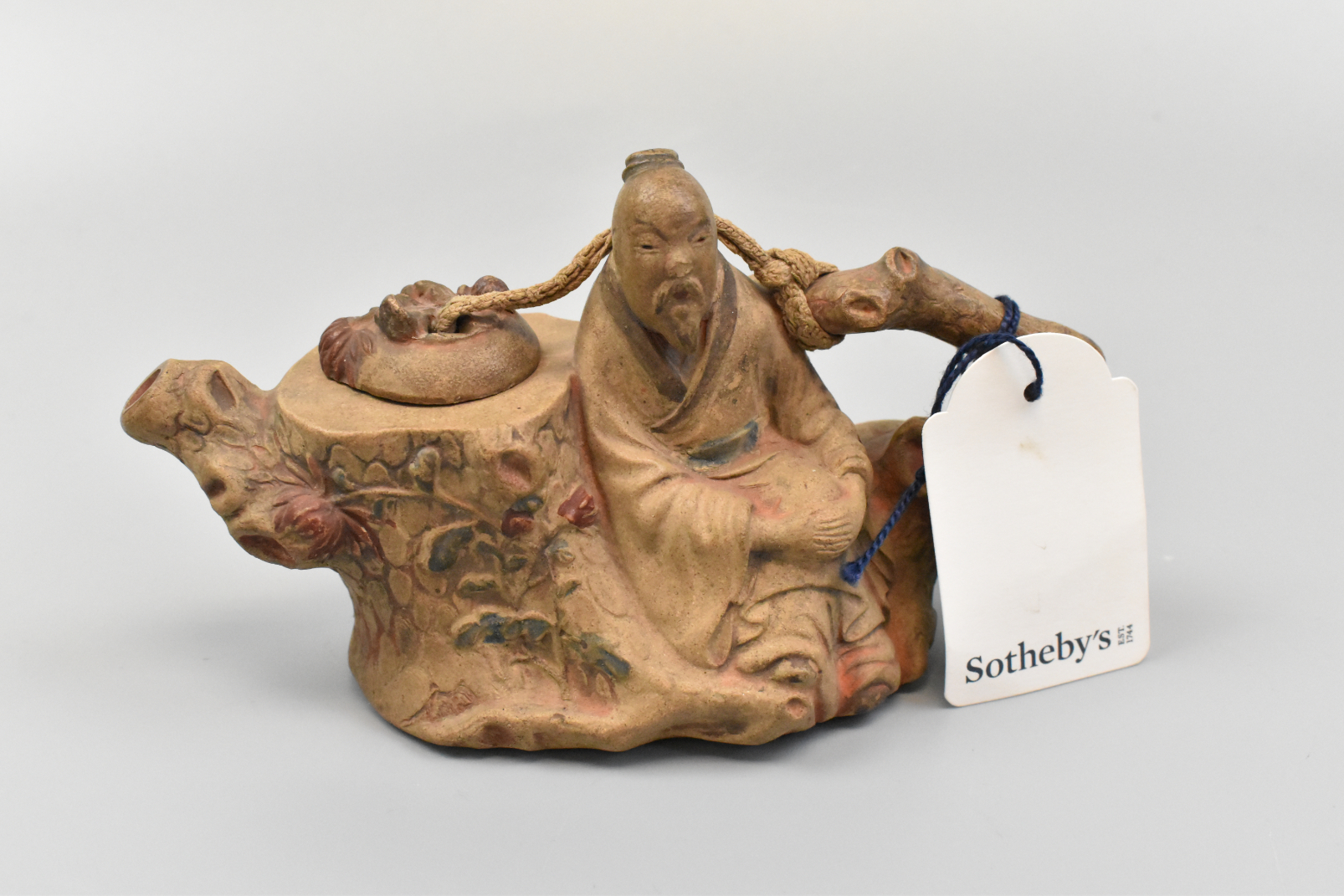 CHINESE ZISHA POTTED TEAPOT W/SCHOLAR,QING