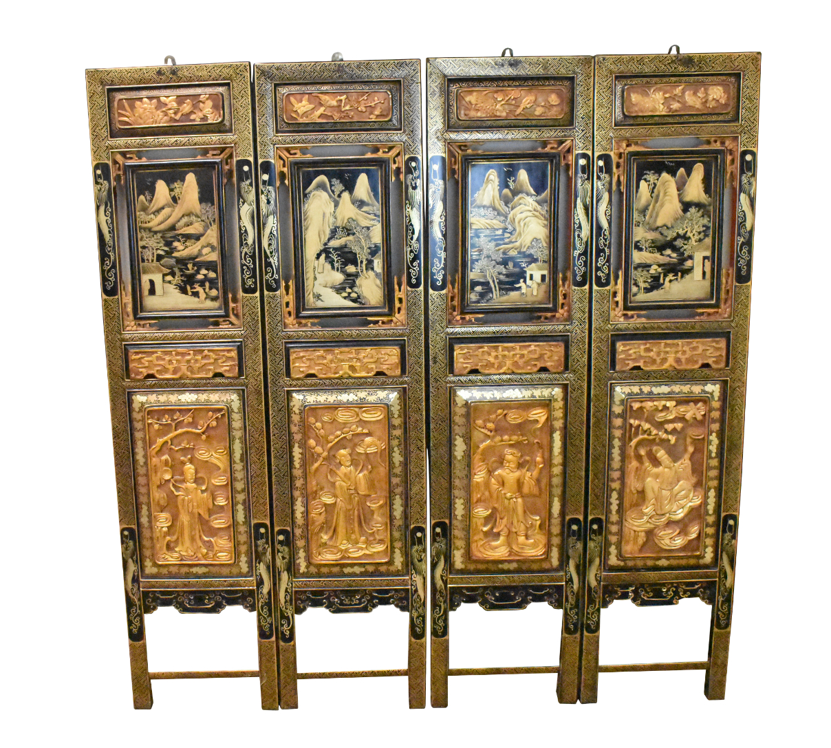 SET OF 4 CHINESE GILT LACQUERED 33a9b2