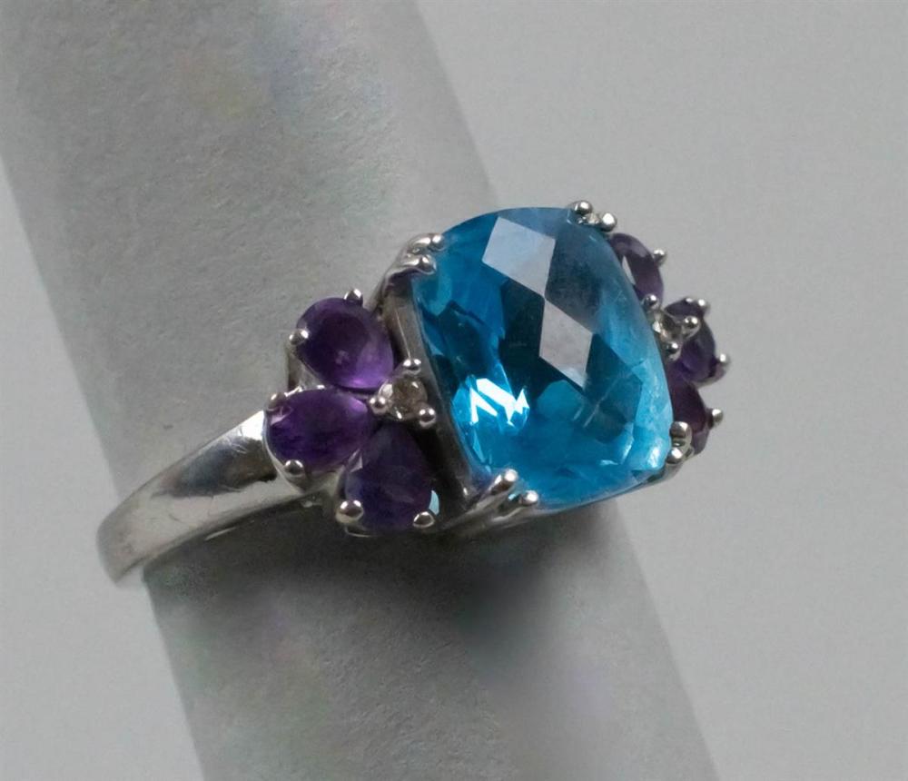 10K WHITE GOLD BLUE TOPAZ, AMETHYST