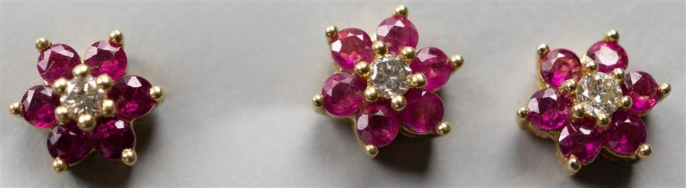 THREE SINGLE 14K YELLOW GOLD RUBY