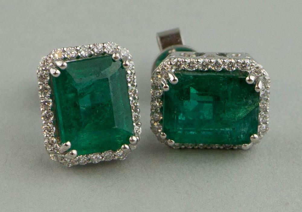 PLATINUM EMERALD AND DIAMOND EARRINGSPLATINUM 33aa4f