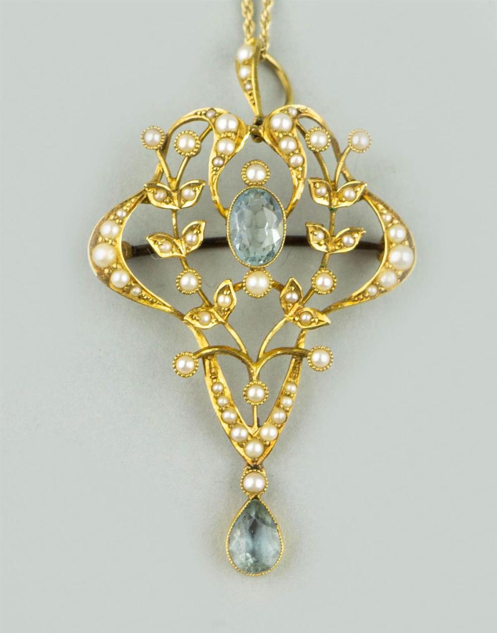 14K YELLOW GOLD BLUE TOPAZ AND
