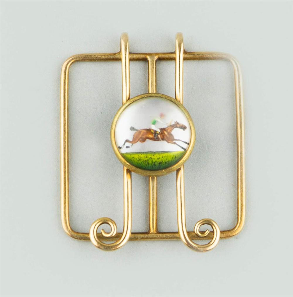 14K YELLOW GOLD ENAMEL JOCKEY AND