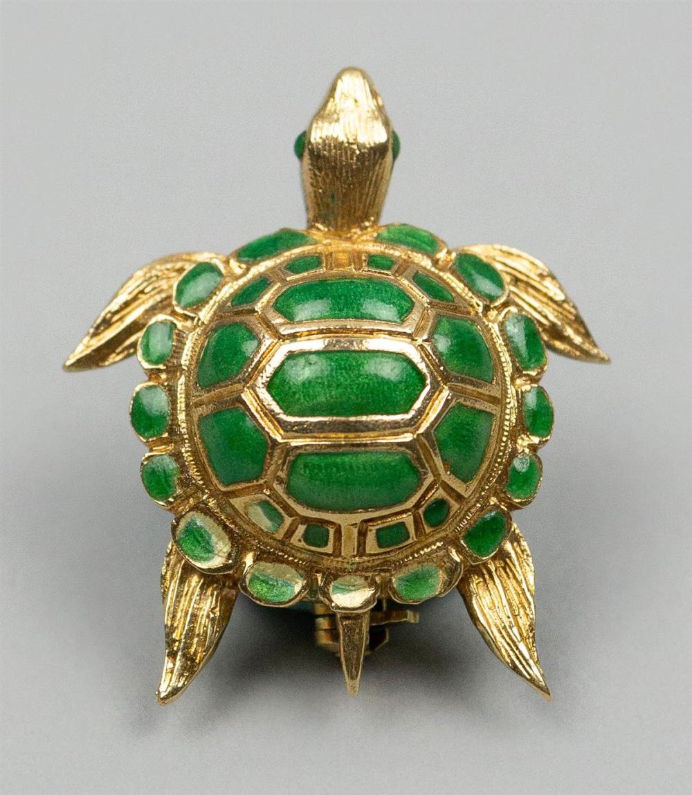 14K YELLOW GOLD AND ENAMEL TURTLE