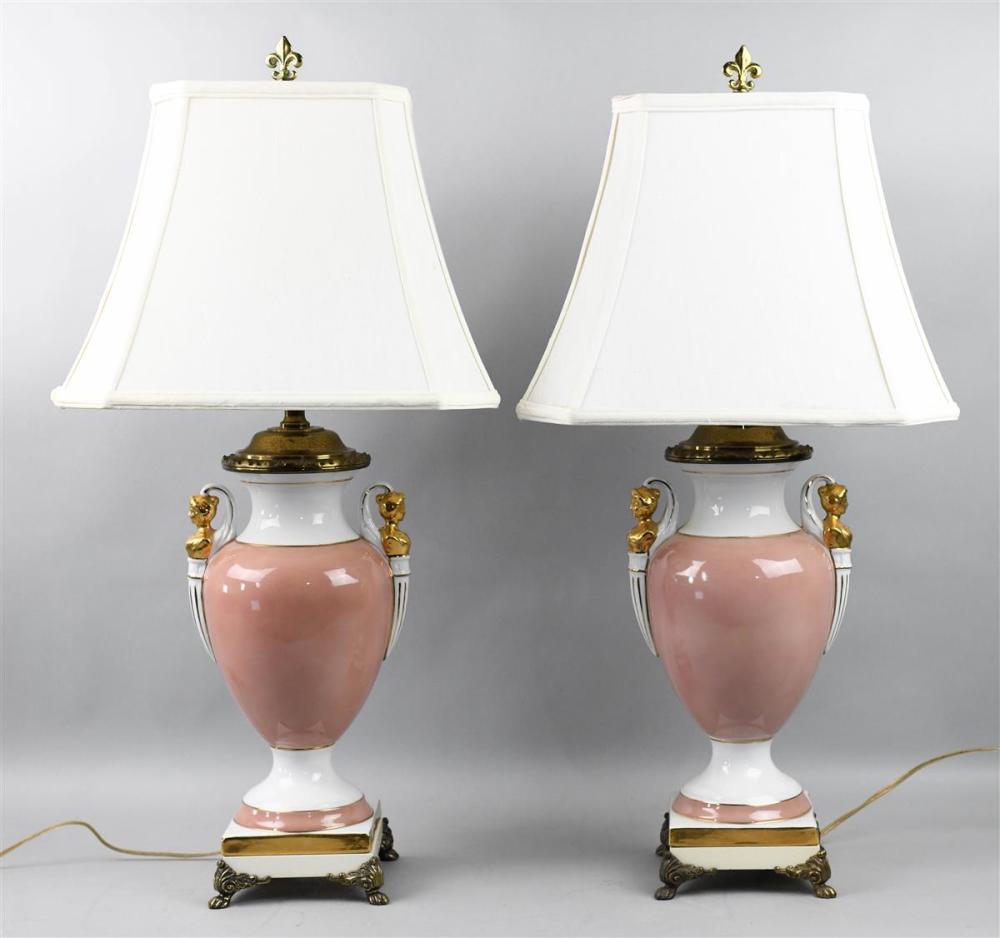 PAIR OF FRENCH PORCELAIN URNS,