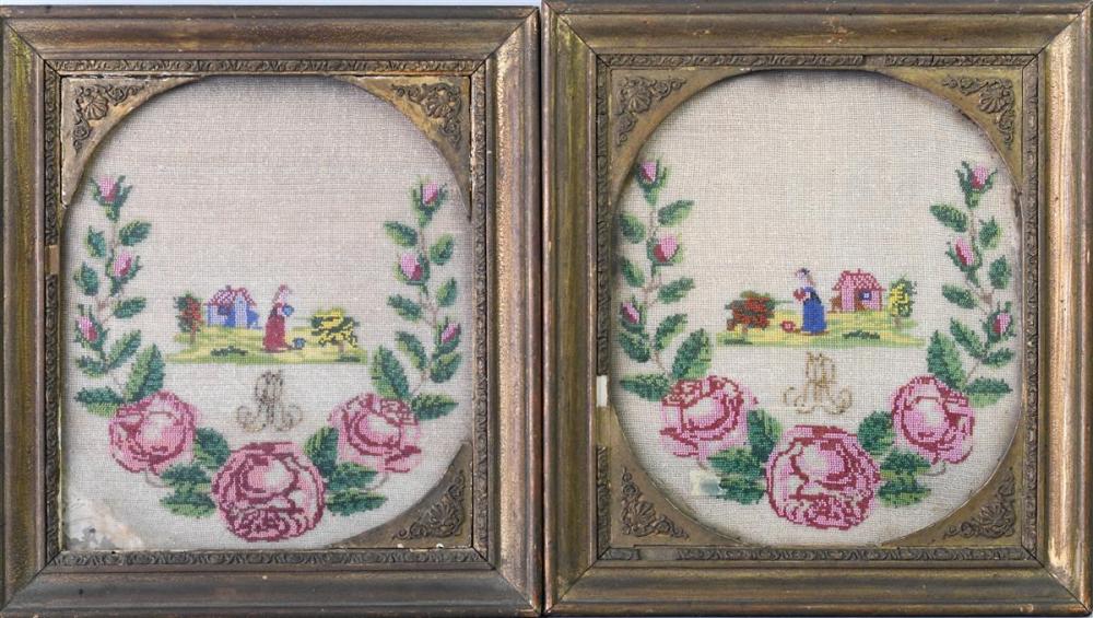 PAIR OF ENGLISH BEADWORK PICTURES  33aab0