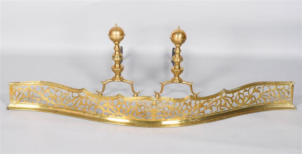 PAIR OF BRASS ANDIRONS AND PIERCED 33aaec