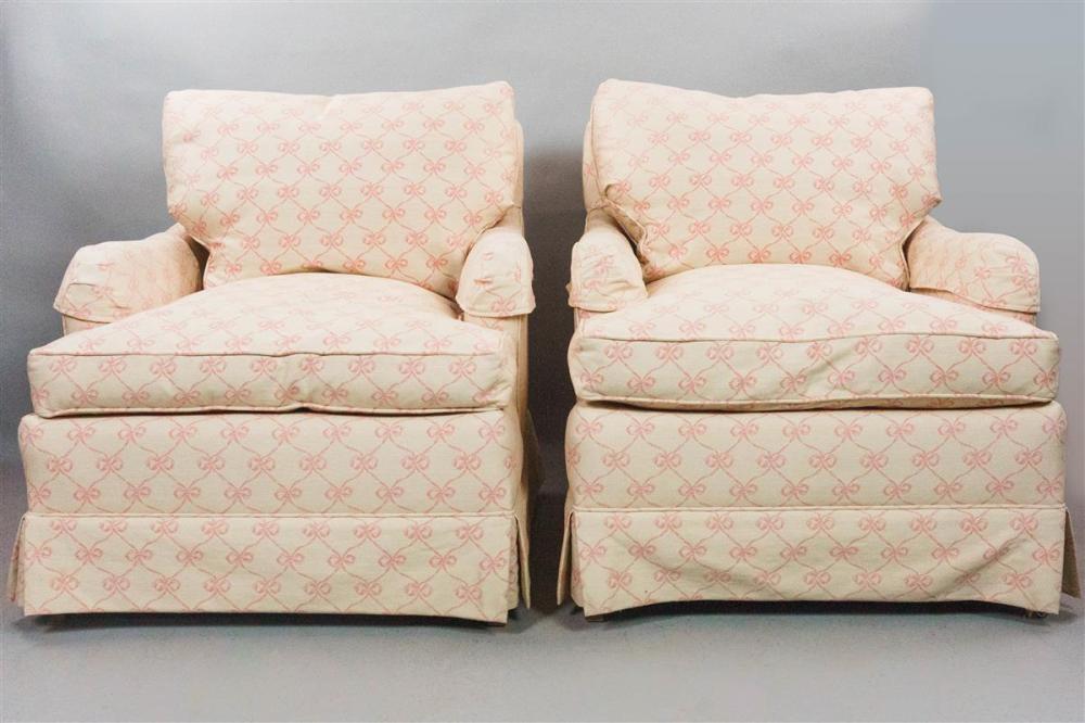 PAIR OF PEARSON PINK BOW UPHOLSTERED