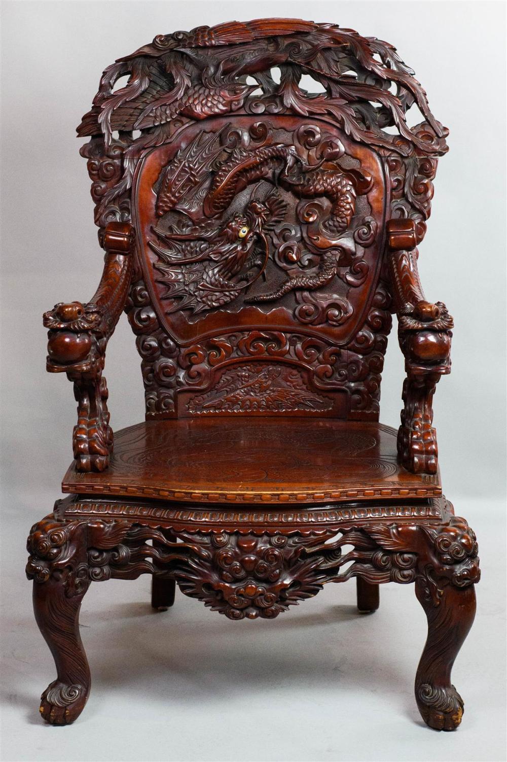 JAPANESE EXPORT CARVED ARMCHAIR,